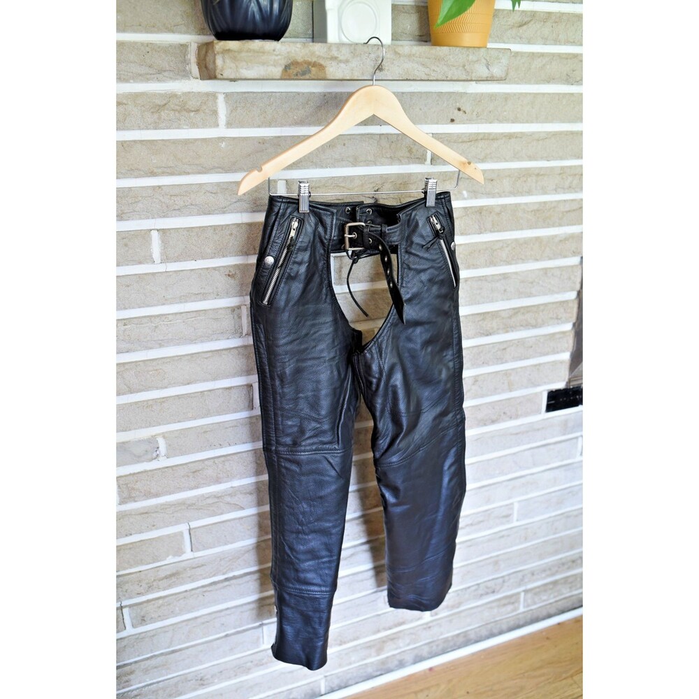 FIRST BLACK LEATHER CHAPS SZ XXS motorcycle women's